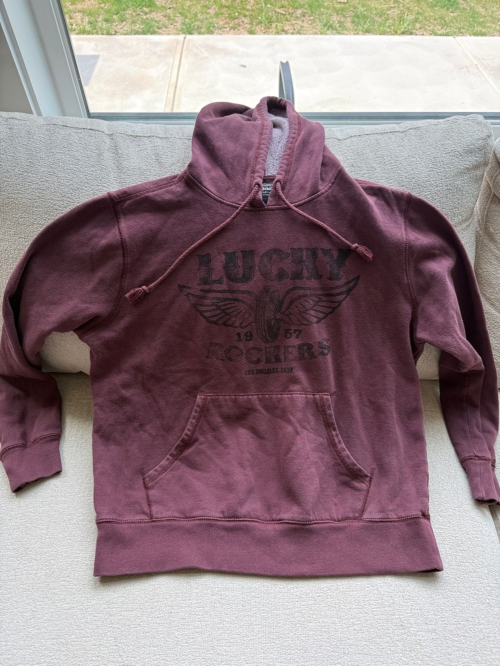 Lucky Brand Men's Maroon Pullover Hoodie with Graphic